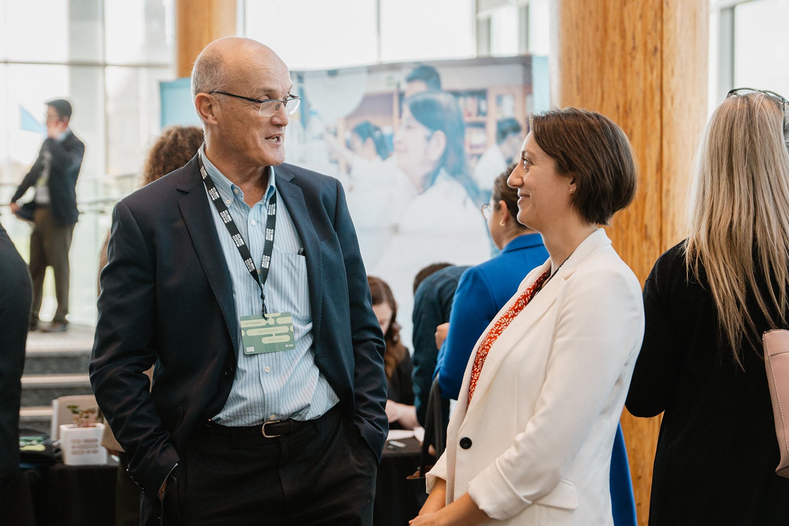 Two people engaging at Life Sciences Week